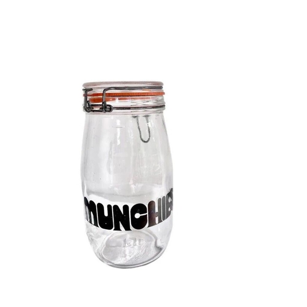 Vintage 70s Munchies Glass Storage Jar Wire Bail Retro Kitsch 1.5L